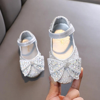 Обувки за принцеса за малко момиченце Модни детски лъскави панделки с кристали Сватбени парти Единични обувки Пролет Есен Нови детски обувки J28