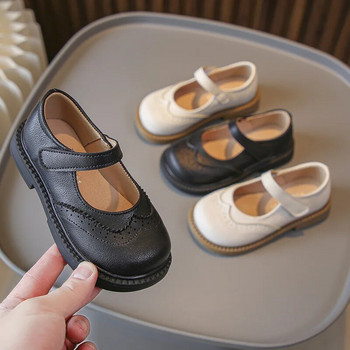 Меки детски обувки Едноцветни универсални обувки за малки деца в британски стил Момиче Hook & Loop 2023 Нови пролетни детски обувки Нови