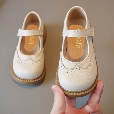 Меки детски обувки Едноцветни универсални обувки за малки деца в британски стил Момиче Hook & Loop 2023 Нови пролетни детски обувки Нови