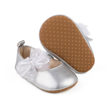 Обувки за принцеси за бебета и момичета, блестяща повърхност, точков печат, мрежести панделки, неплъзгащи се сватбени чехли, очарователни бебешки обувки