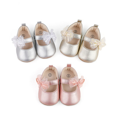 Infant Baby Girls Princess Shoes, Shine Surface Dot Print Mesh Bowknot Flats Non-Slip Wedding Slippers Adorable Baby Shoes