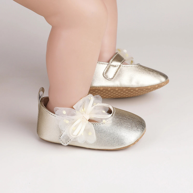 Cipelice za princeze za novorođenčad, djevojčice, sjajne površine s ispisom točkica i mrežastim mašnama, neklizajuće vjenčane papuče, preslatke dječje cipelice