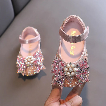 Пролетни кожени обувки на принцеса със страз 2022 г. Нови детски единични обувки с лък Бебешки плоски обувки за изпълнение на танци