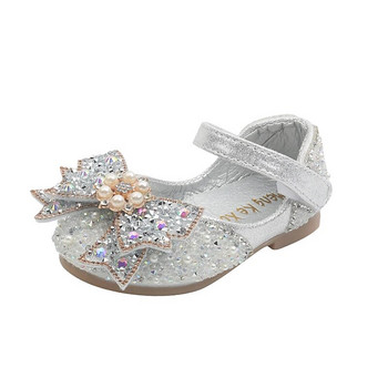 Пролетни кожени обувки на принцеса със страз 2022 г. Нови детски единични обувки с лък Бебешки плоски обувки за изпълнение на танци