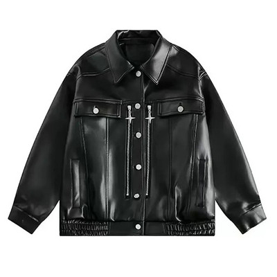 Muška Y2k biciklistička jakna od pu kože ukrašena metalnim patentnim zatvaračem Genderless Jesen Zima Moda Ulična retro labava ležerna jakna Unisex