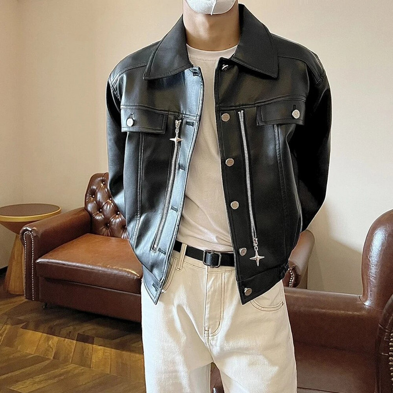 Muška Y2k biciklistička jakna od pu kože ukrašena metalnim patentnim zatvaračem Genderless Jesen Zima Moda Ulična retro labava ležerna jakna Unisex