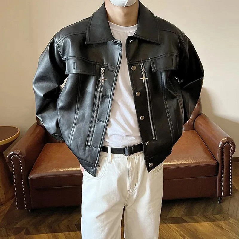 Muška Y2k biciklistička jakna od pu kože ukrašena metalnim patentnim zatvaračem Genderless Jesen Zima Moda Ulična retro labava ležerna jakna Unisex