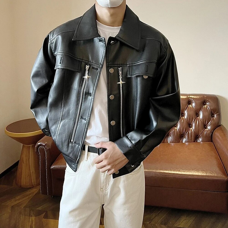 Muška Y2k biciklistička jakna od pu kože ukrašena metalnim patentnim zatvaračem Genderless Jesen Zima Moda Ulična retro labava ležerna jakna Unisex