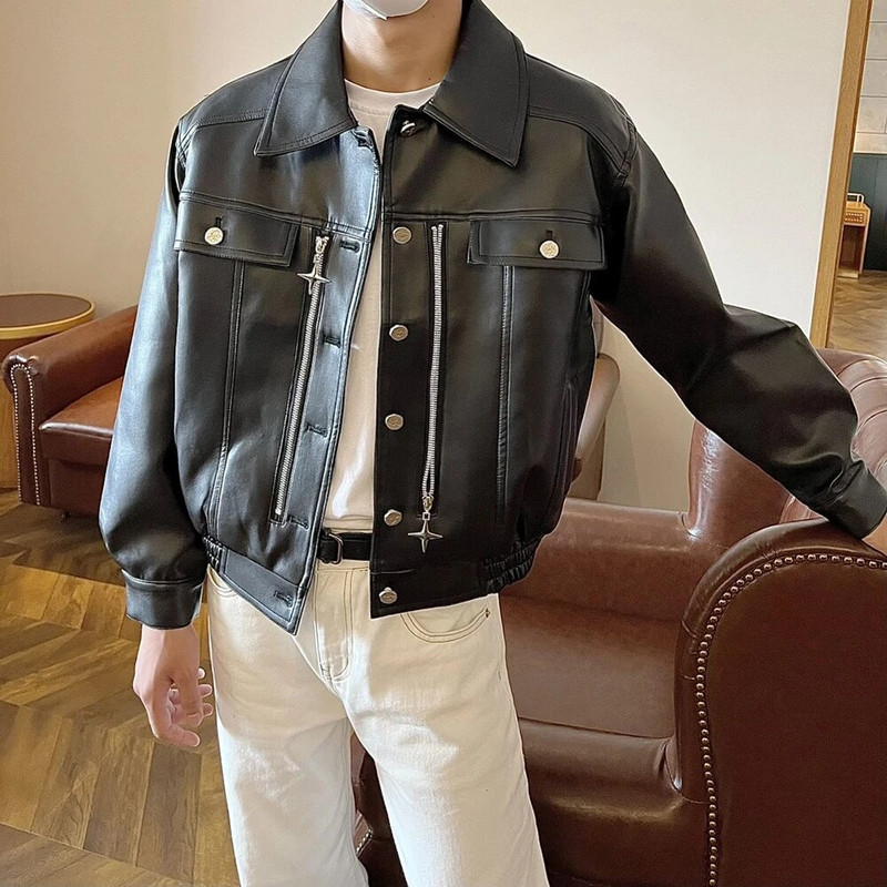 Muška Y2k biciklistička jakna od pu kože ukrašena metalnim patentnim zatvaračem Genderless Jesen Zima Moda Ulična retro labava ležerna jakna Unisex