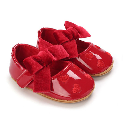 0-18 м коледни новородени бебета момичета червени обувки сърце шарка бантик мека PU кожа нехлъзгащи първи проходилки d05