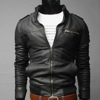 Bomber Coat Outwear Cool Μόδα Μοτοσικλέτας Χειμερινό Ανδρικό Μπουφάν Φθινοπωρινό Slim Fit Ανδρικό Δερμάτινο Hot Streetwear Γιακά s