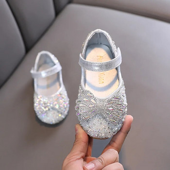 Есенни кожени обувки за момичета, парти на принцеса, единични обувки с панделка от кристали, модни детски сватбени обувки за представление