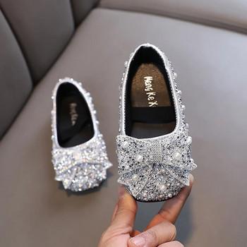 Кожени обувки за момичета Нова мода Пайети Bling Bow Бебешки обувки за момичета Меко дъно Детски принцеси Обувки за танцово парти H791