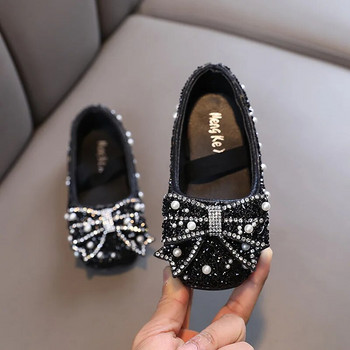Кожени обувки за момичета Нова мода Пайети Bling Bow Бебешки обувки за момичета Меко дъно Детски принцеси Обувки за танцово парти H791