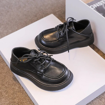 Παιδικά Δερμάτινα Παπούτσια Χονδρά μαύρα ματ κορδόνια για αγόρια φλατ παπούτσια για κορίτσια 26-36 Κομψά παιδικά παπούτσια για την άνοιξη της σχολικής μόδας