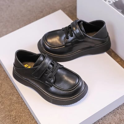 Pantofi din piele pentru copii, grosime, negru, mat, cu șireturi, băieți, fete, pantof plat 26-36, pantofi pentru copii, la modă la școală, de primăvară