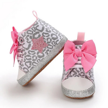 Розови бебешки обувки за момичета Блестящи платнени обувки за новородено Първо ходене Нехлъзгащи се детски маратонки Класически звездни обувки за малко дете
