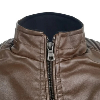 Stand Collar Μοτοσικλέτα Slim PU Δερμάτινο παλτό 2023 Φθινόπωρο Χειμώνας Νέο Ανδρικό Casual Fashion Trendy Ανδρικό λεπτό δερμάτινο παλτό
