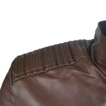 Мотоциклетно яке със стойка и яка, тънко кожено яке от PU, палто, есен, зима 2023 г., ново мъжко ежедневно модно модерно мъжко тънко кожено палто