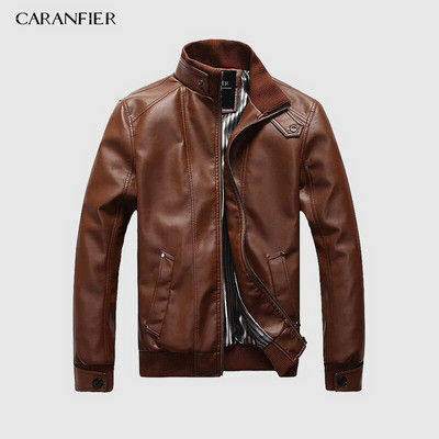 CARANFIER Meeste Nahkjoped Solid Stand Krae Vabaaja Mantlid Mootorratas Korea Hip Hop Pealisrõivad Õhuke Tõmblukuga PU Mantel
