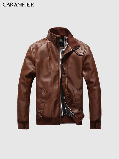 CARANFIER Jachete din piele pentru bărbați, cu guler solid, paltoane ocazionale pentru motociclete, îmbrăcăminte hip hop coreeană, subțire, cu fermoar, pardesiu din PU