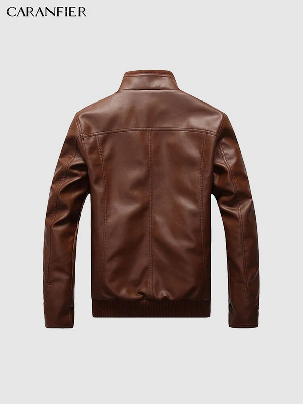 CARANFIER Jachete din piele pentru bărbați, cu guler solid, paltoane ocazionale pentru motociclete, îmbrăcăminte hip hop coreeană, subțire, cu fermoar, pardesiu din PU