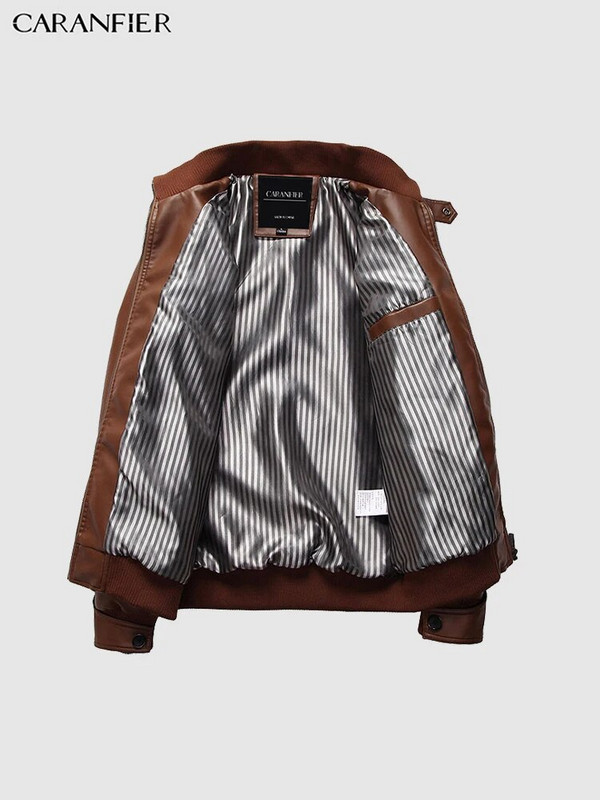 CARANFIER Jachete din piele pentru bărbați, cu guler solid, paltoane ocazionale pentru motociclete, îmbrăcăminte hip hop coreeană, subțire, cu fermoar, pardesiu din PU