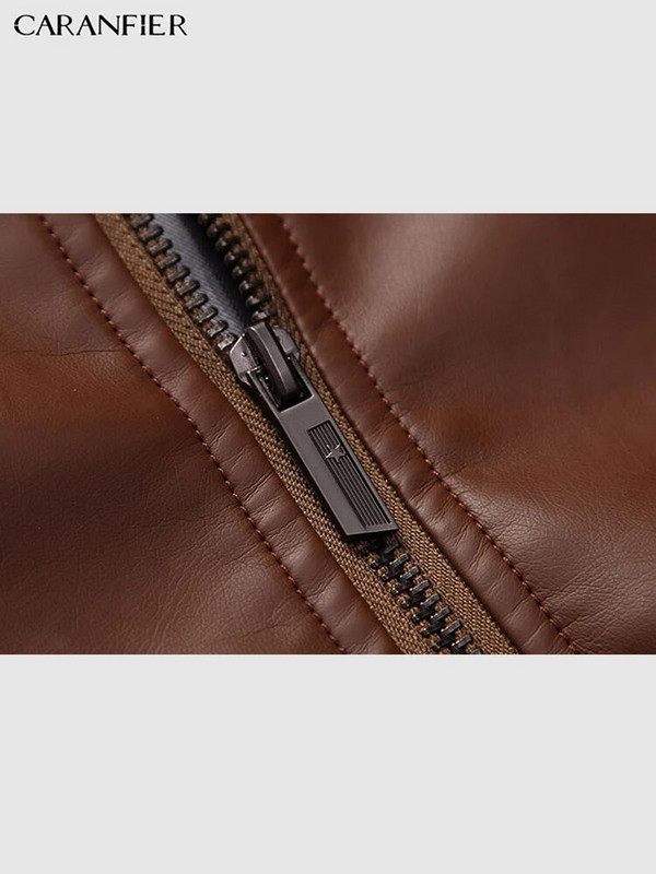 CARANFIER Jachete din piele pentru bărbați, cu guler solid, paltoane ocazionale pentru motociclete, îmbrăcăminte hip hop coreeană, subțire, cu fermoar, pardesiu din PU