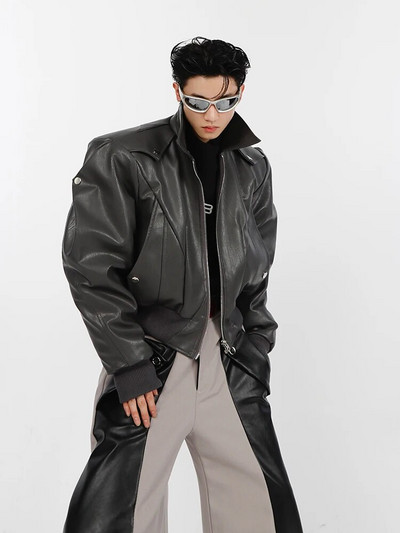 Nerazzurri, primăvară toamnă, rece, scurtă, supradimensionată, neagră, moale, din piele PU, jachetă bomber pentru bărbați, umăr, haine de designer de lux 2023