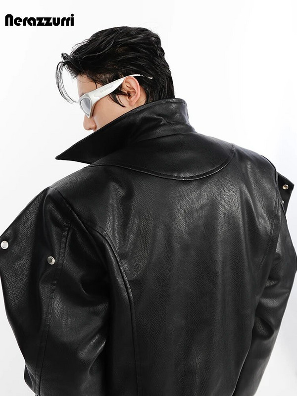 Nerazzurri, primăvară toamnă, rece, scurtă, supradimensionată, neagră, moale, din piele PU, jachetă bomber pentru bărbați, umăr, haine de designer de lux 2023
