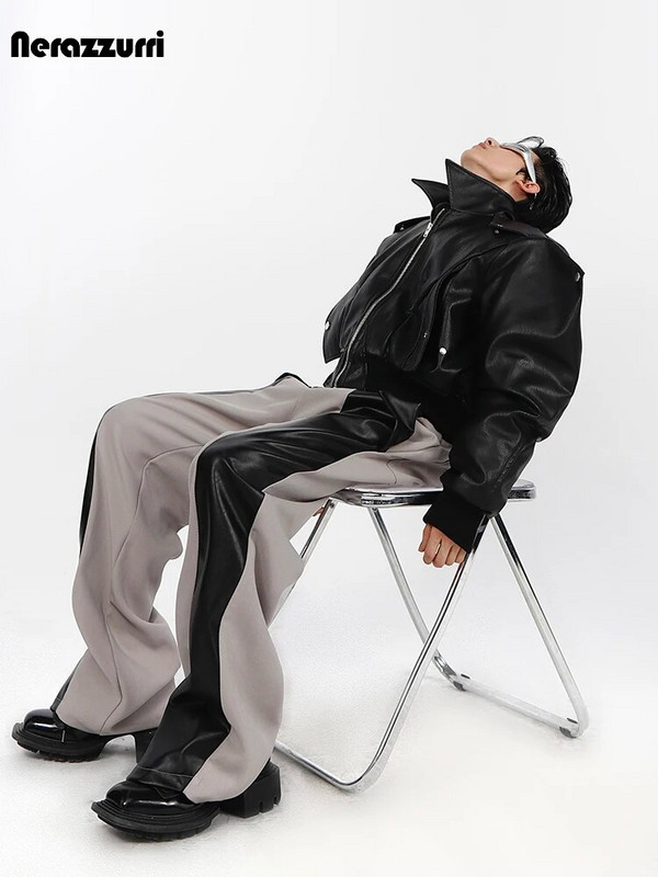 Nerazzurri, primăvară toamnă, rece, scurtă, supradimensionată, neagră, moale, din piele PU, jachetă bomber pentru bărbați, umăr, haine de designer de lux 2023
