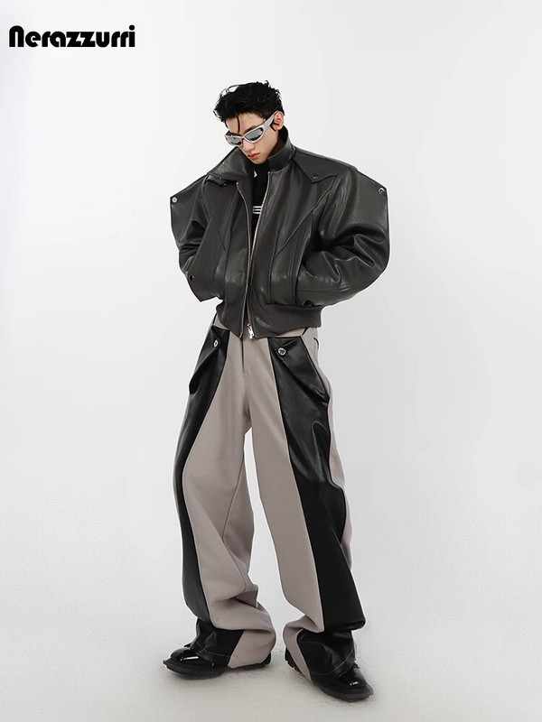 Nerazzurri, primăvară toamnă, rece, scurtă, supradimensionată, neagră, moale, din piele PU, jachetă bomber pentru bărbați, umăr, haine de designer de lux 2023