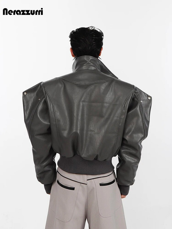 Nerazzurri, primăvară toamnă, rece, scurtă, supradimensionată, neagră, moale, din piele PU, jachetă bomber pentru bărbați, umăr, haine de designer de lux 2023