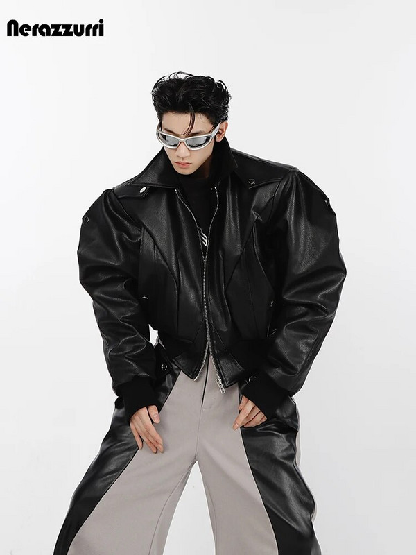 Nerazzurri, primăvară toamnă, rece, scurtă, supradimensionată, neagră, moale, din piele PU, jachetă bomber pentru bărbați, umăr, haine de designer de lux 2023