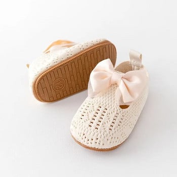 Princess Baby Baby Flats Παπούτσια Μοκασίνια Χαριτωμένο φιόγκο πλεκτό με κούφια έξω Παπούτσια Καλοκαιρινά περιστασιακά παπούτσια για περπάτημα για νεογέννητο βρέφος