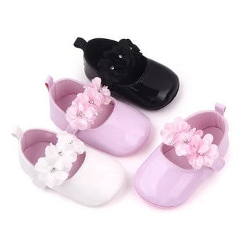 Бебешки момичета 0-1 години Първи проходилки Нови едноцветни обувки за малко дете с цветя Проходилки за бебета Обувки за кръщене на принцеса