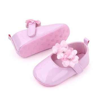 Бебешки момичета 0-1 години Първи проходилки Нови едноцветни обувки за малко дете с цветя Проходилки за бебета Обувки за кръщене на принцеса