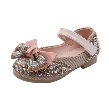Νέα παιδικά δερμάτινα παπούτσια Rhinestone Bow Princess Girls Party Dance Shoes Βρεφικά φοιτητικά Flats Παιδικά παπούτσια