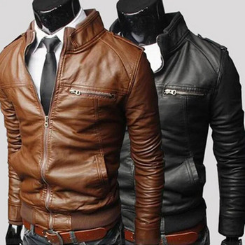 2023 Чисто ново мъжко мотоциклетно кожено яке Тънко мъжко яке от изкуствена кожа Горно облекло Облекло за мъжко облекло Мъжки якета