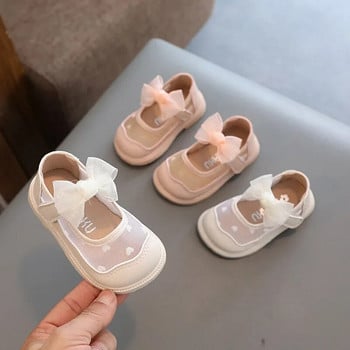 детская обувь Ежедневни обувки за деца/момичета 2023 Пролет, нови обувки с мека подметка Обувка за принцеса с лък Прозрачна мрежеста единична обувка