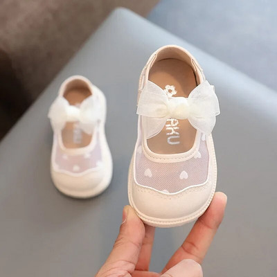 детская обувь Pantof ocazional pentru copii/fete Primăvara 2023 Nou Pantof de mers cu talpă moale Pantof prințesă cu fundă Pantof simplu plasă transparentă