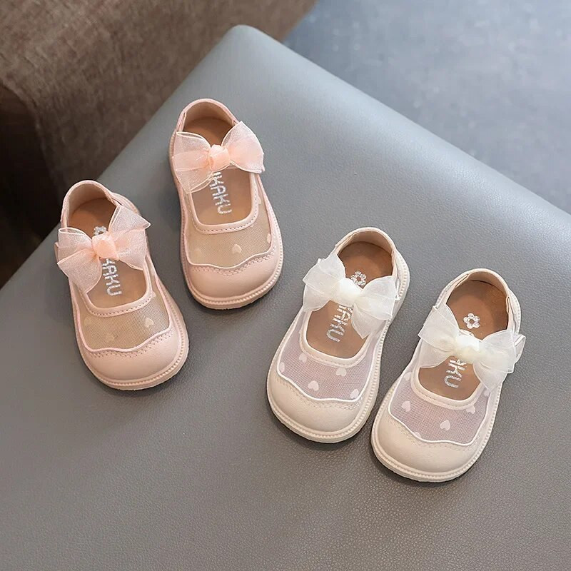 детская обувь Pantof ocazional pentru copii/fete Primăvara 2023 Nou Pantof de mers cu talpă moale Pantof prințesă cu fundă Pantof simplu plasă transparentă