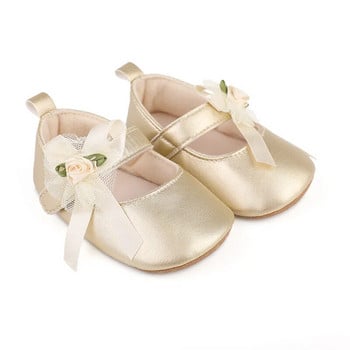 0-12 μηνών χαριτωμένα παπούτσια Princess Ανοιξιάτικα και Φθινοπωρινά παπούτσια για κοριτσάκι γυαλιστερό PU με πλέγμα λουλούδι ροζ τριαντάφυλλο μαλακή σόλα που δεν γλιστράει
