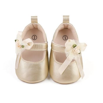 0-12 μηνών χαριτωμένα παπούτσια Princess Ανοιξιάτικα και Φθινοπωρινά παπούτσια για κοριτσάκι γυαλιστερό PU με πλέγμα λουλούδι ροζ τριαντάφυλλο μαλακή σόλα που δεν γλιστράει