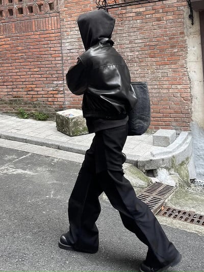 Mauroicardi, primăvară toamnă, rece, supradimensionată, scurtă, neagră, moale, din piele PU, pentru bărbați, cu fermoar, de designer de lux, haine vintage americane