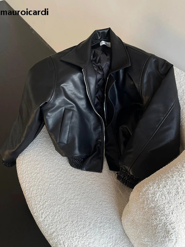 Mauroicardi, primăvară toamnă, rece, supradimensionată, scurtă, neagră, moale, din piele PU, pentru bărbați, cu fermoar, de designer de lux, haine vintage americane