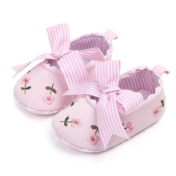 Розови новородени меки подметки Бебешки обувки за момичета Неплъзгащи се прекрасни цветя Обувки за принцеса Дишащи ежедневни платнени бебешки обувки за ходене