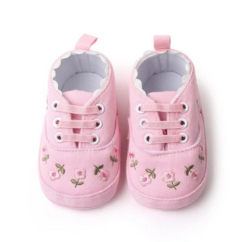 Ροζ νεογέννητα παιδικά παπούτσια για κορίτσια με μαλακές σόλες αντιολισθητικά Υπέροχα λουλούδια Παπούτσια πριγκίπισσας που αναπνέουν καθημερινά παιδικά παπούτσια για περπάτημα από καμβά