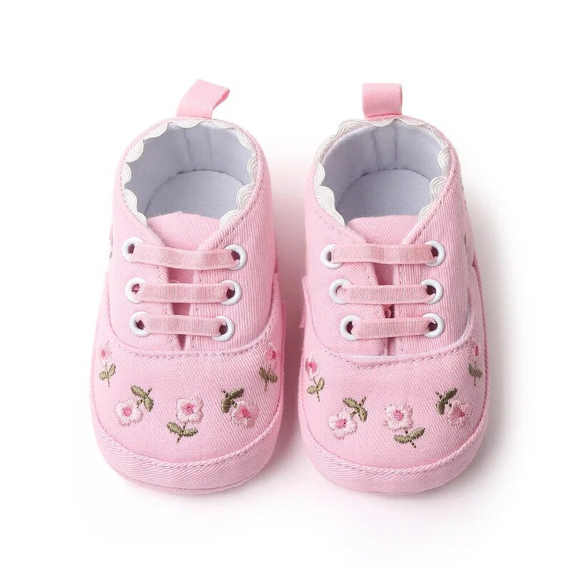 Roz nou-născut cu tălpi moi pantofi pentru fetiță pantofi pentru copii anti-alunecare flori minunate pantofi de prințesă pantofi ocazional respirabil panza pentru plimbare pentru bebeluși