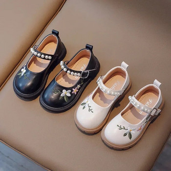 2023 Пролет Есен Обувки за момичета Бродерия Цветя Детски училищни обувки Момичета Оксфордски обувки с перлени мъниста Кожени обувки за момиче